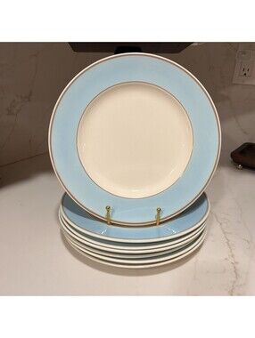 7 Homer Laughlin Eggshell Cavalier Solitude Dinner Plates HLC Ironstone Blue